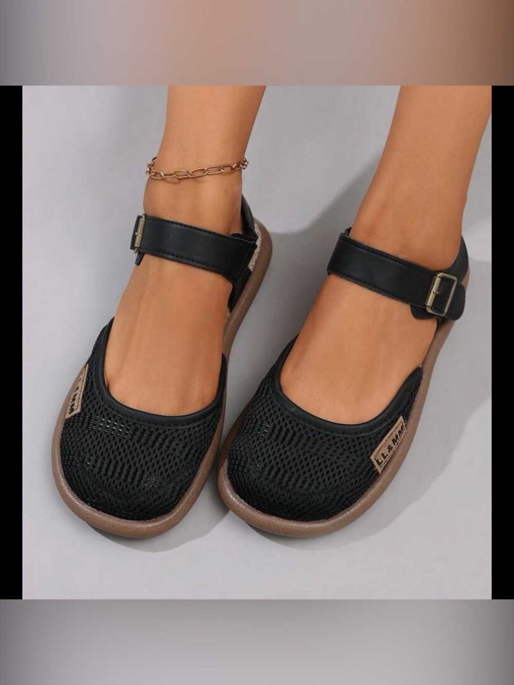 Black Mary Jane Flats with Brown Sole